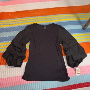 INC International Concepts Black Bell Long Sleeve Blouse Women’s Size Small